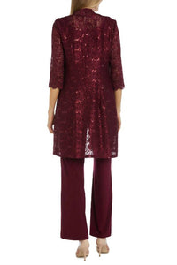 R&M Richards - Metallic Lace Tank Top And Pant Set With Sheer Lace Jacket