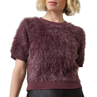 Lilla P Short Sleeve Brushed Crew Sweater in rasin - women's sweater