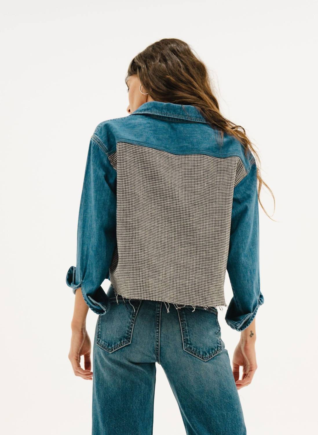 ASKK NY Crosby Combo Flannel Shirt in denim and houndstooth - women's shirt - alternate view