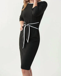 Joseph Ribkoff - Contrast Trim Waist Tie Sheath Dress