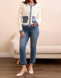 TRIBAL Maven Mixed Media Crochet Jacket in eggshell - women's jacket