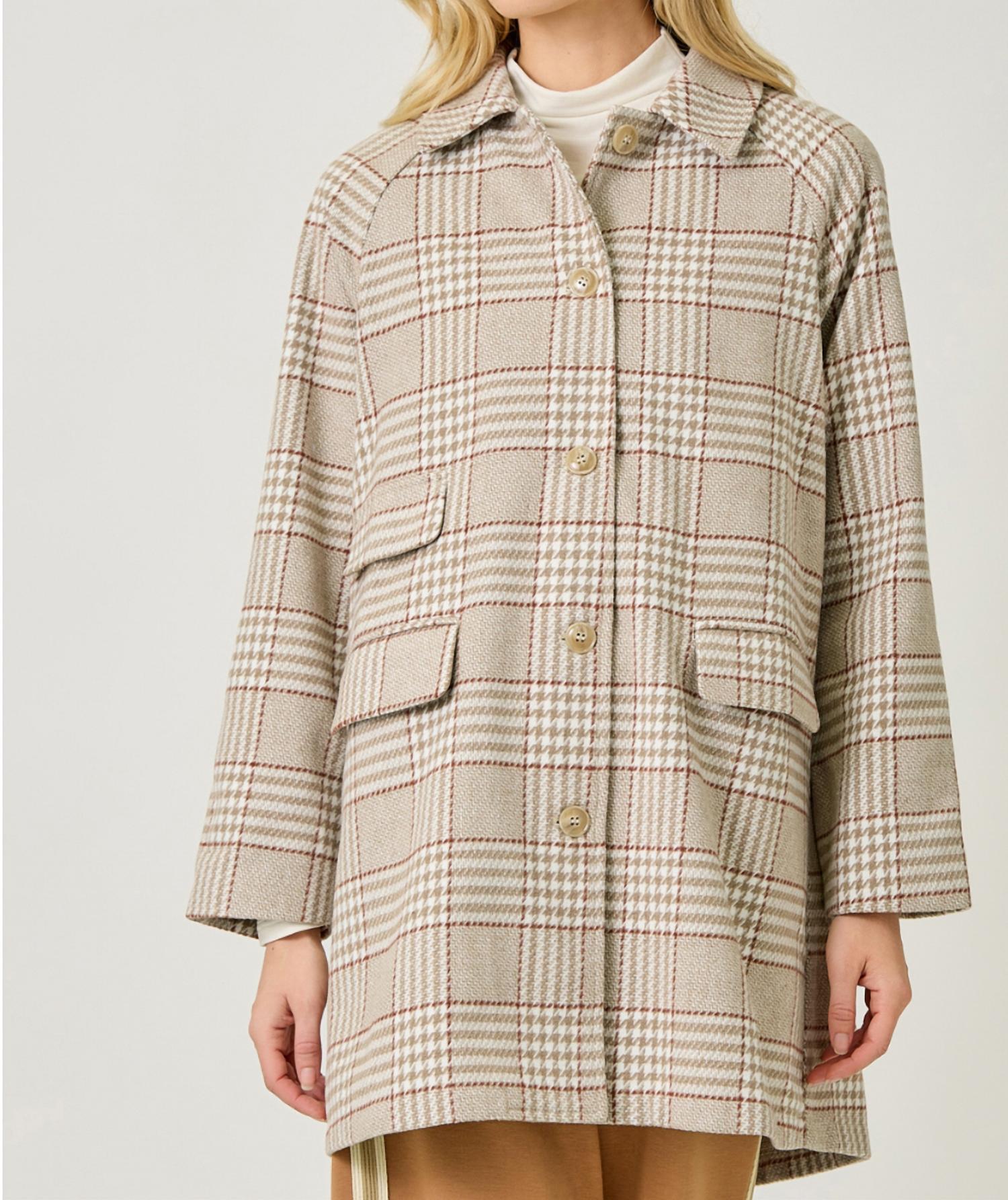 mystree Single Breasted Midi Coat in oatmeal mix - women's jacket