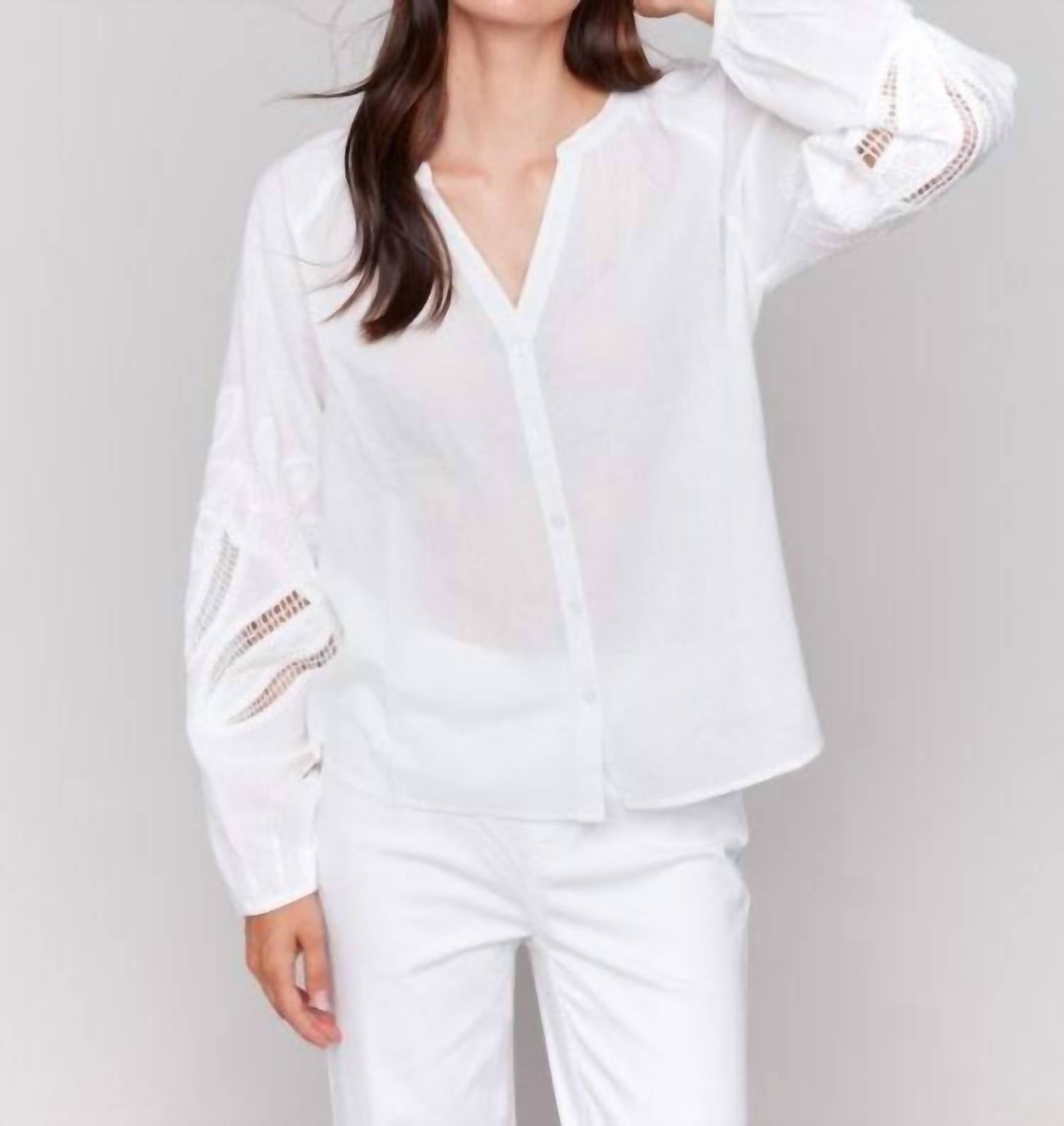 Charlie B - Embroidery Button-front Blouse