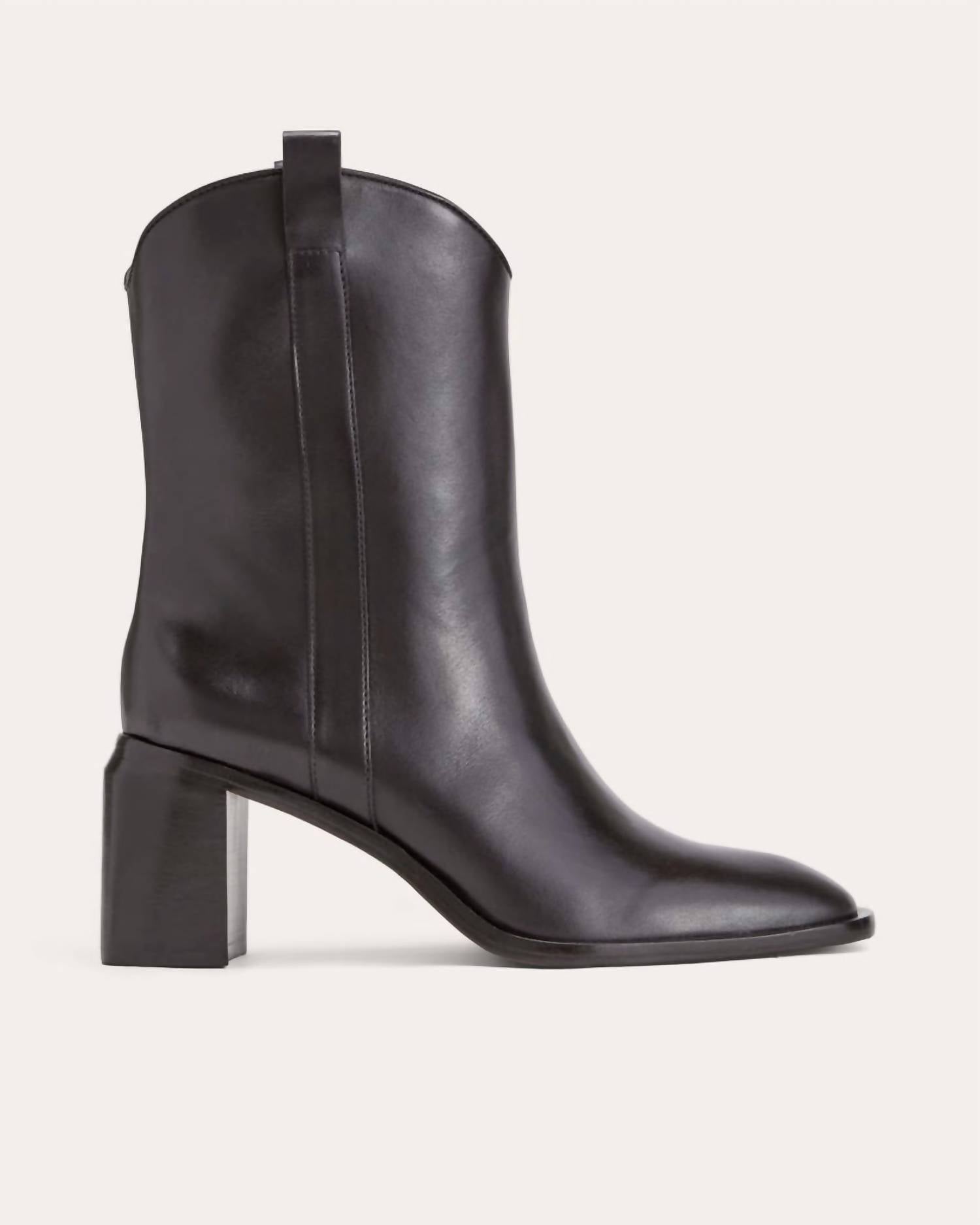 Everlane Women's Outlaw Western Leather Boots in black - women's shoe - detail view