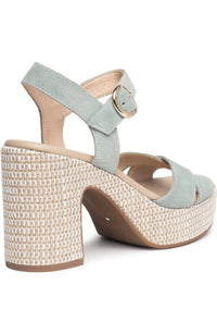 NeroGiardini Women's Suede Woven Platform Heel in mint - women's heels - detail view