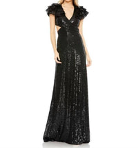 Mac Duggal - Ruffle Sleeve Lace-up Back Evening Gown