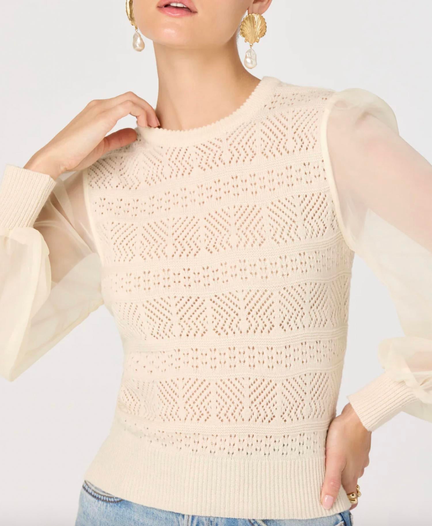 ASTR Ann Sweater Top in vintage cream - women's long sleeve top - detail view
