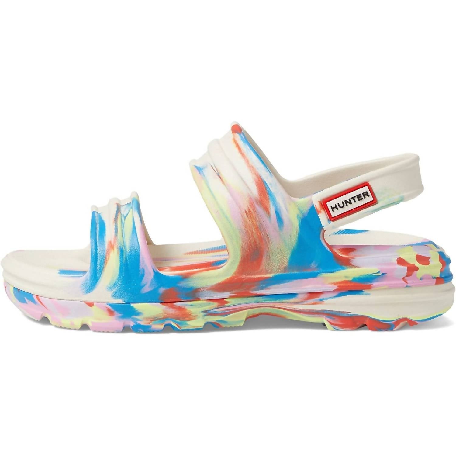 HUNTER Women's Bloom Algae Marble Adjustable Strap Sandals in shaded white - women's sandal - detail view