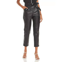 Lucy Paris - Women's Faux Leather Waist Casual Pants