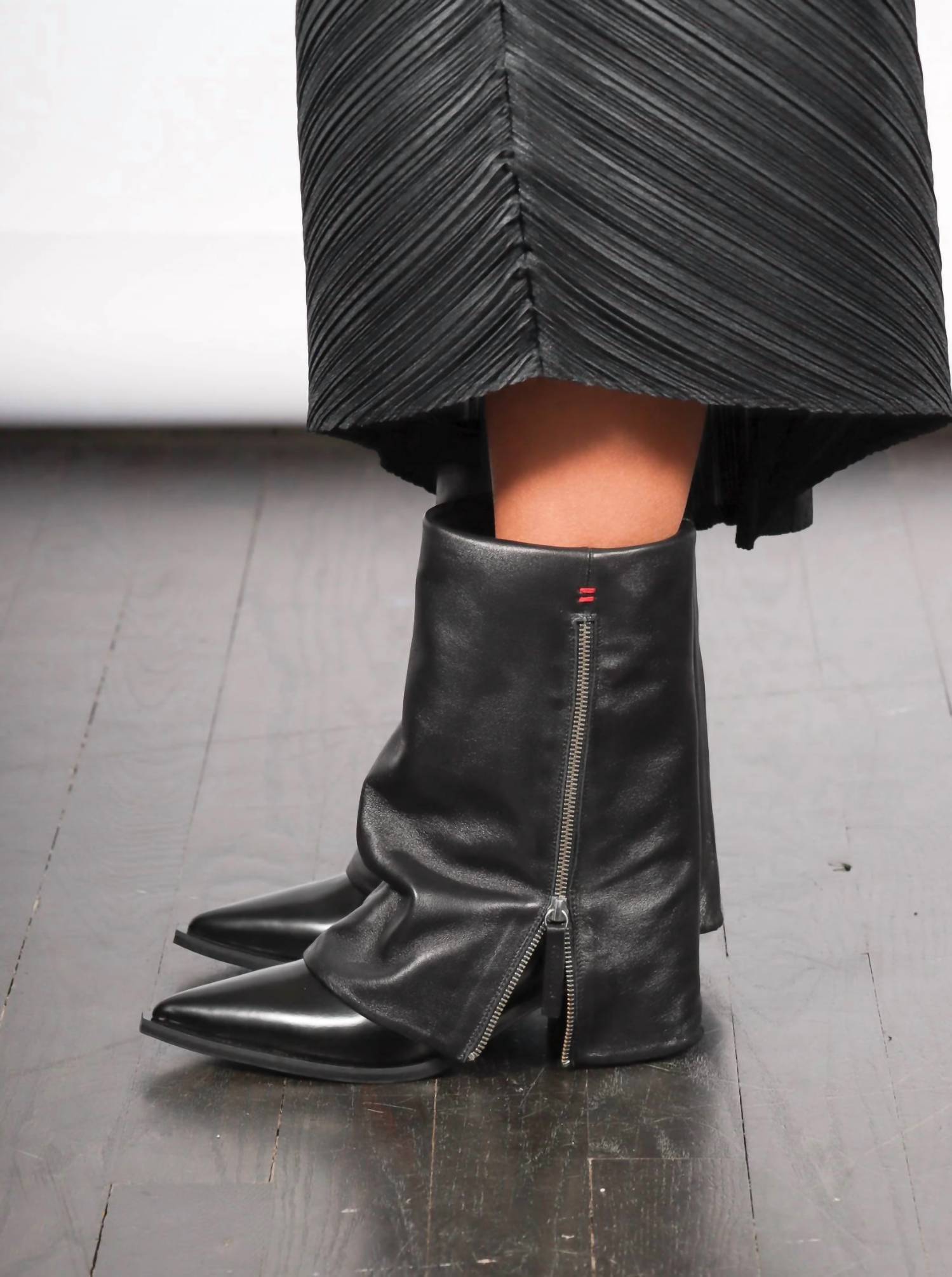 Halmanera Women's Foldover Lug Sole Boot in black - women's shoe - detail view