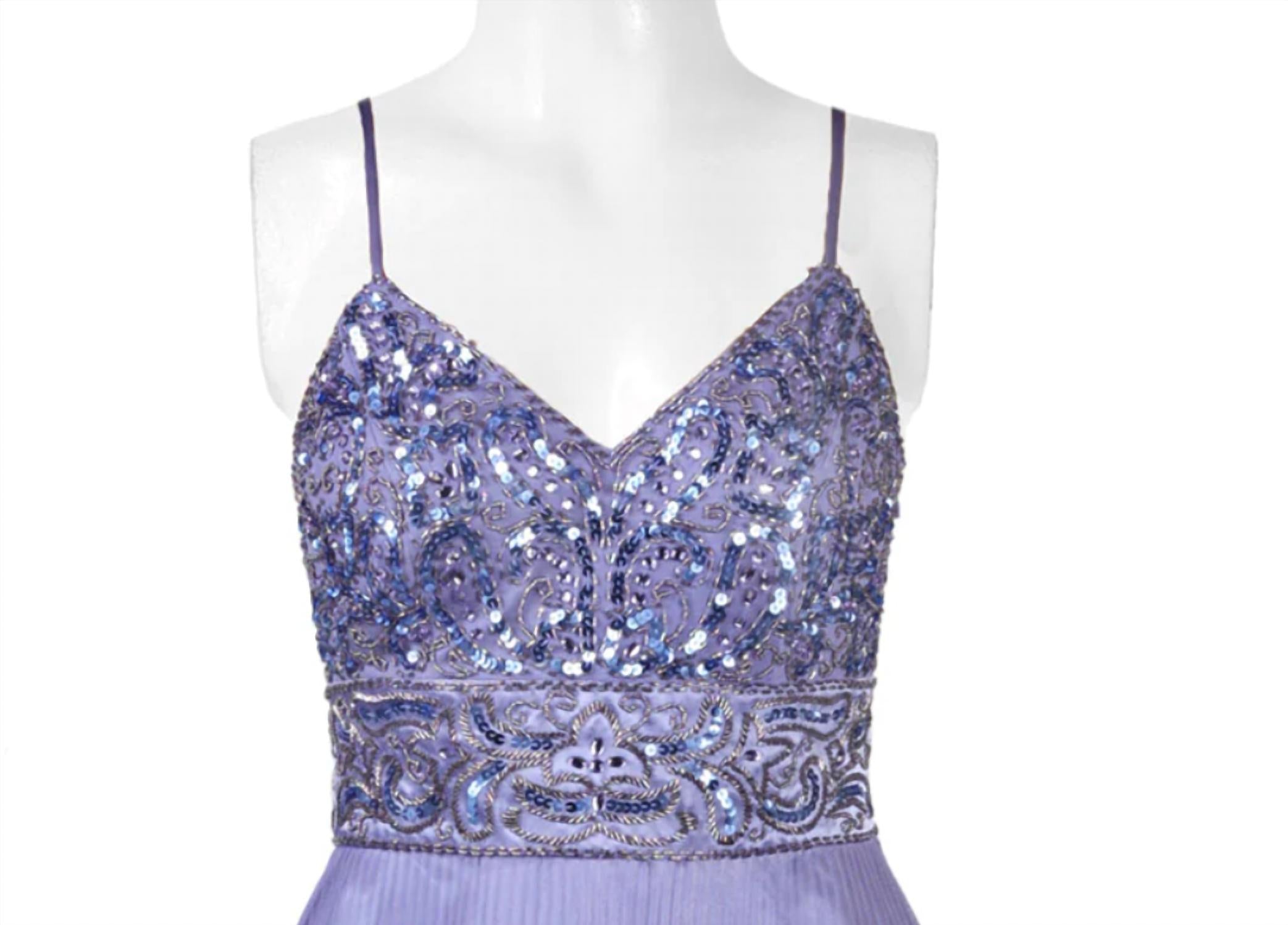 Sue Wong - Spaghetti Strap Embellished Pleated Dress