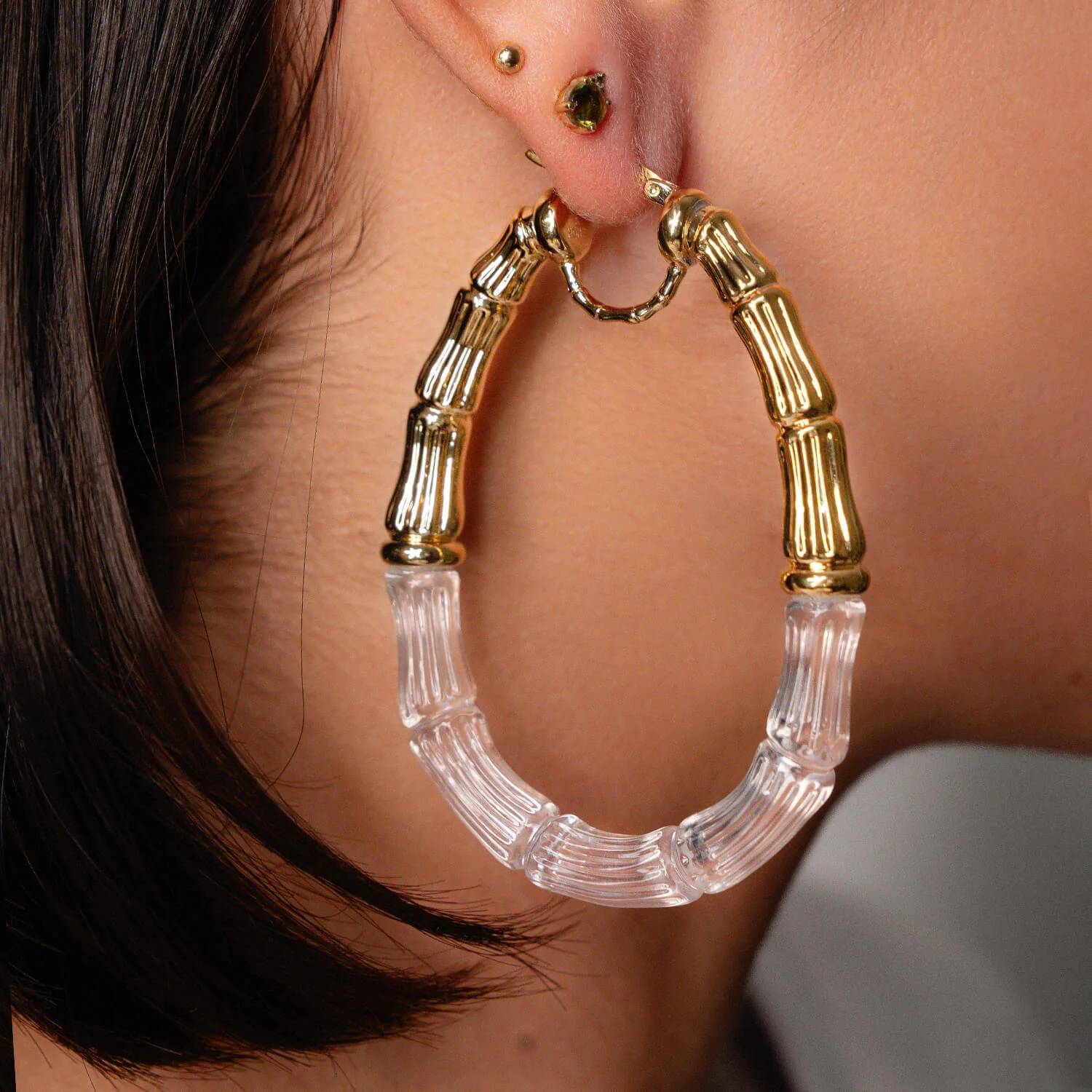Gold & Honey - Women's Duchess Bamboo Lucite Hoop Earrings