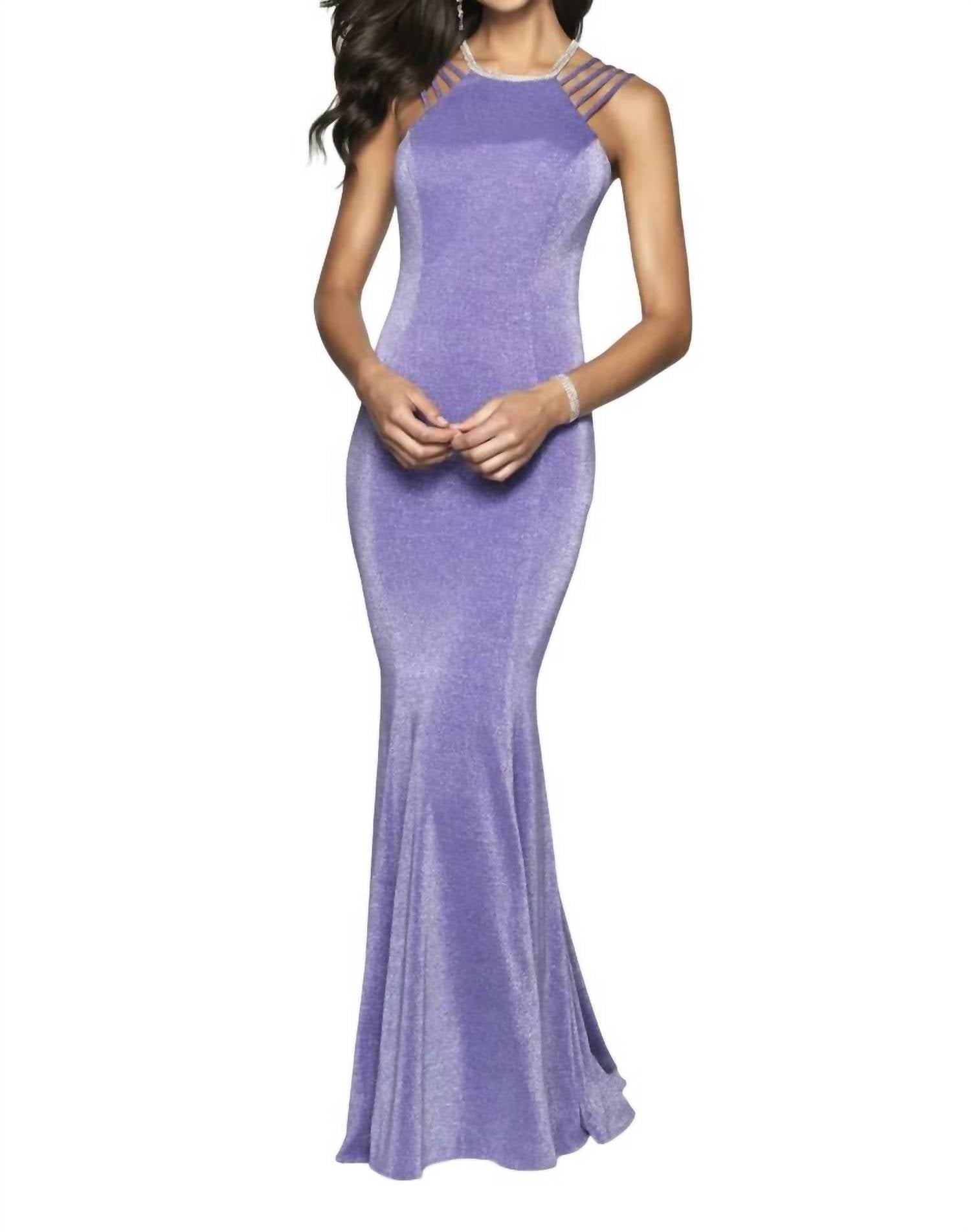 Blush Prom - Shimmer Knit Strappy Back Prom Dress