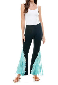 T-PARTY Tie Dye Fringed Yoga Pants in turquoise - women's pants - view 4