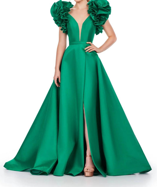 Ashleylauren - Ruffle Sleeve Prom Dress