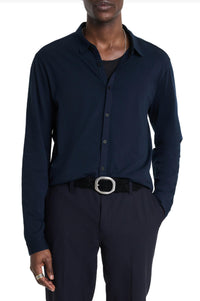John Varvatos Gareth Long Sleeve Mercerized Knit Shirt in blue - men's shirt