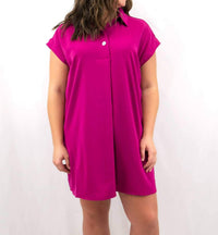 entro Collared Shirt Style Casual Mini Dress in magenta - women's dress - detail view