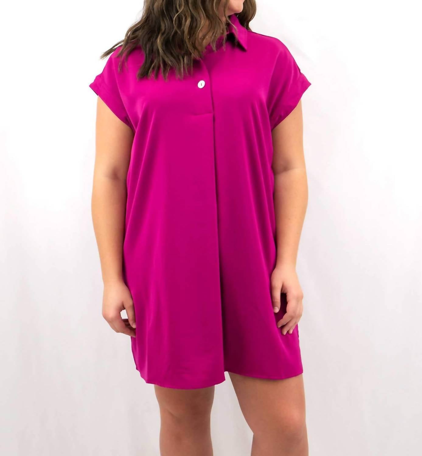 entro Collared Shirt Style Casual Mini Dress in magenta - women's dress - detail view
