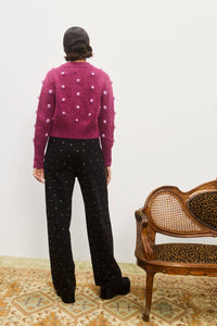 ALEMAIS Elia Cropped Cardigan in mulberry - women's sweater - detail view