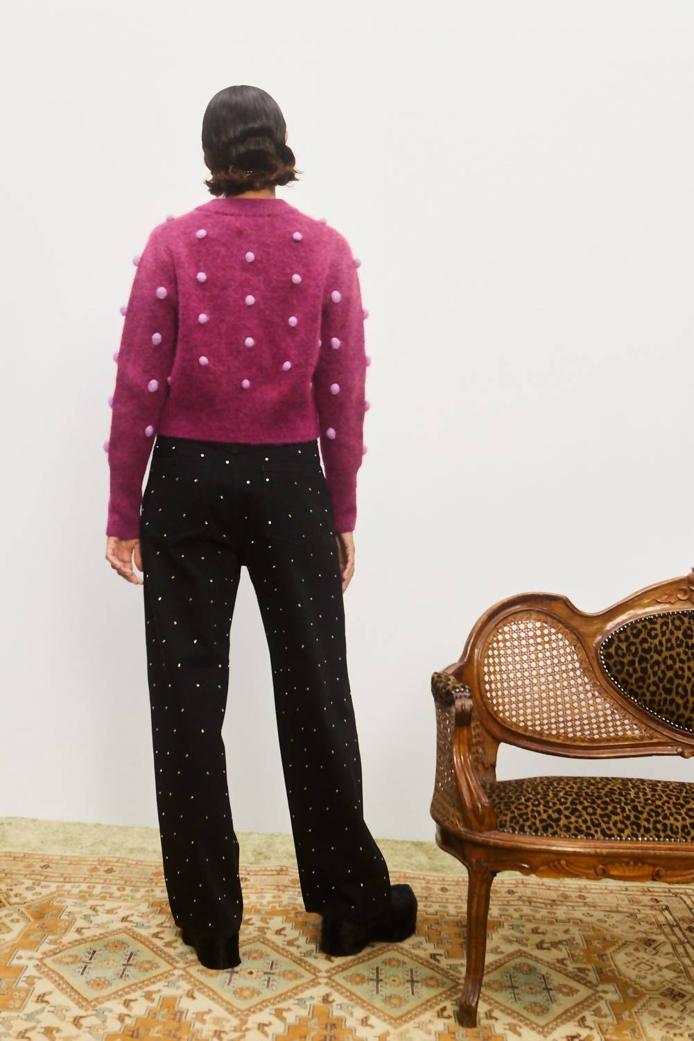 ALEMAIS Elia Cropped Cardigan in mulberry - women's sweater - detail view