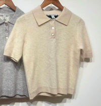 Autumn Cashmere Women's Cropped Polo in beige - women's shirt