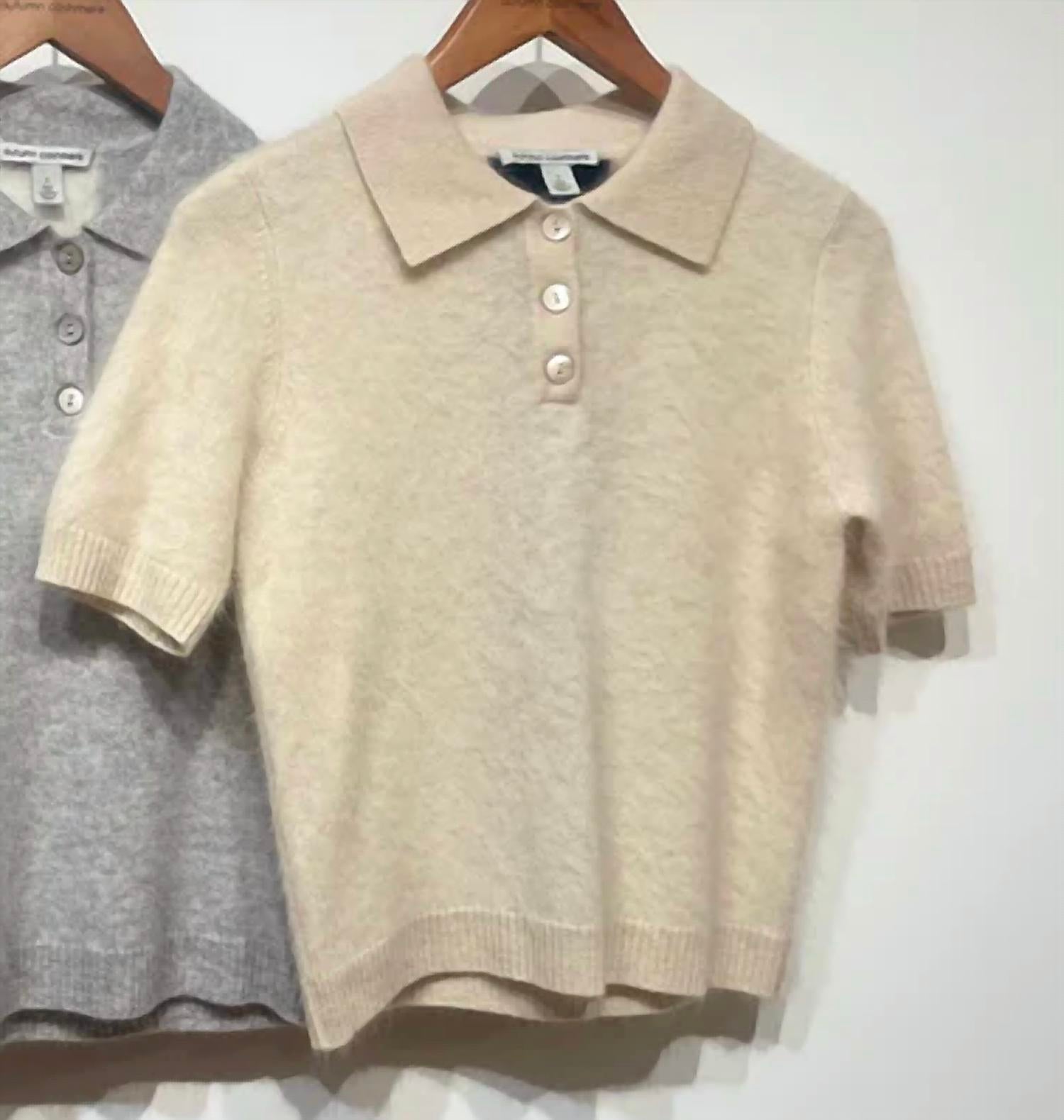 Autumn Cashmere Women's Cropped Polo in beige - women's shirt