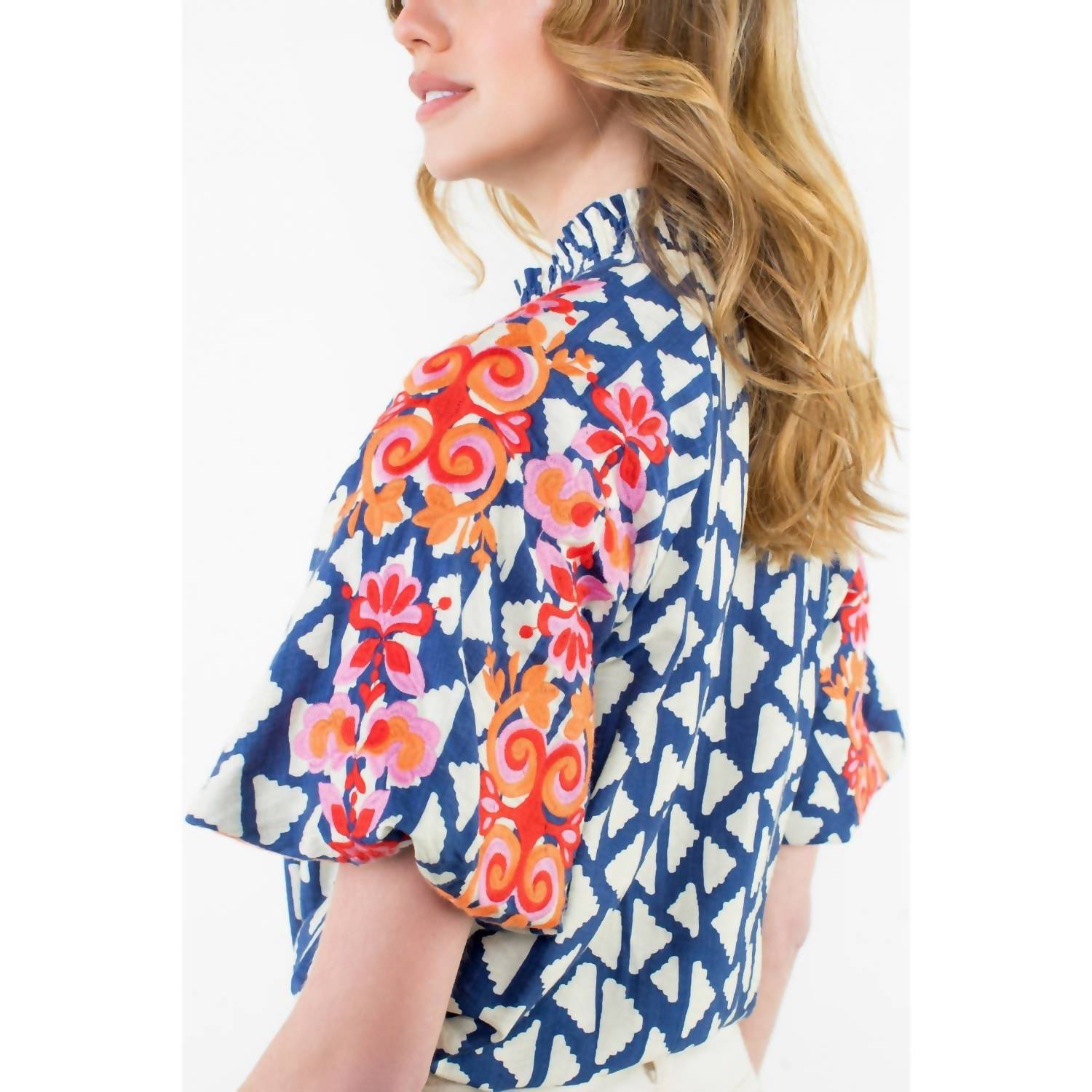Thml - Embridered Puff Sleeve Print Top