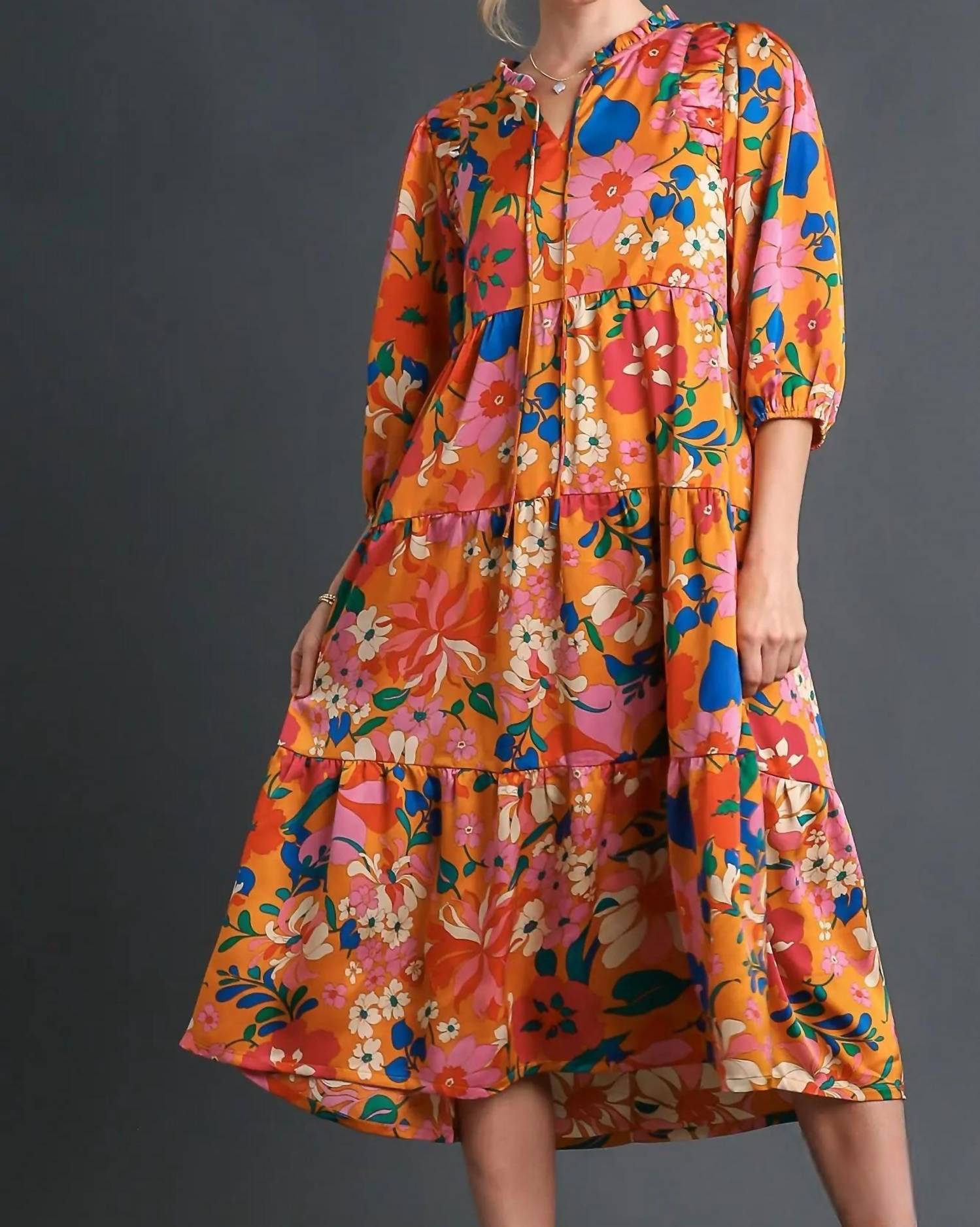 Umgee - Satin Floral Babydoll Dress