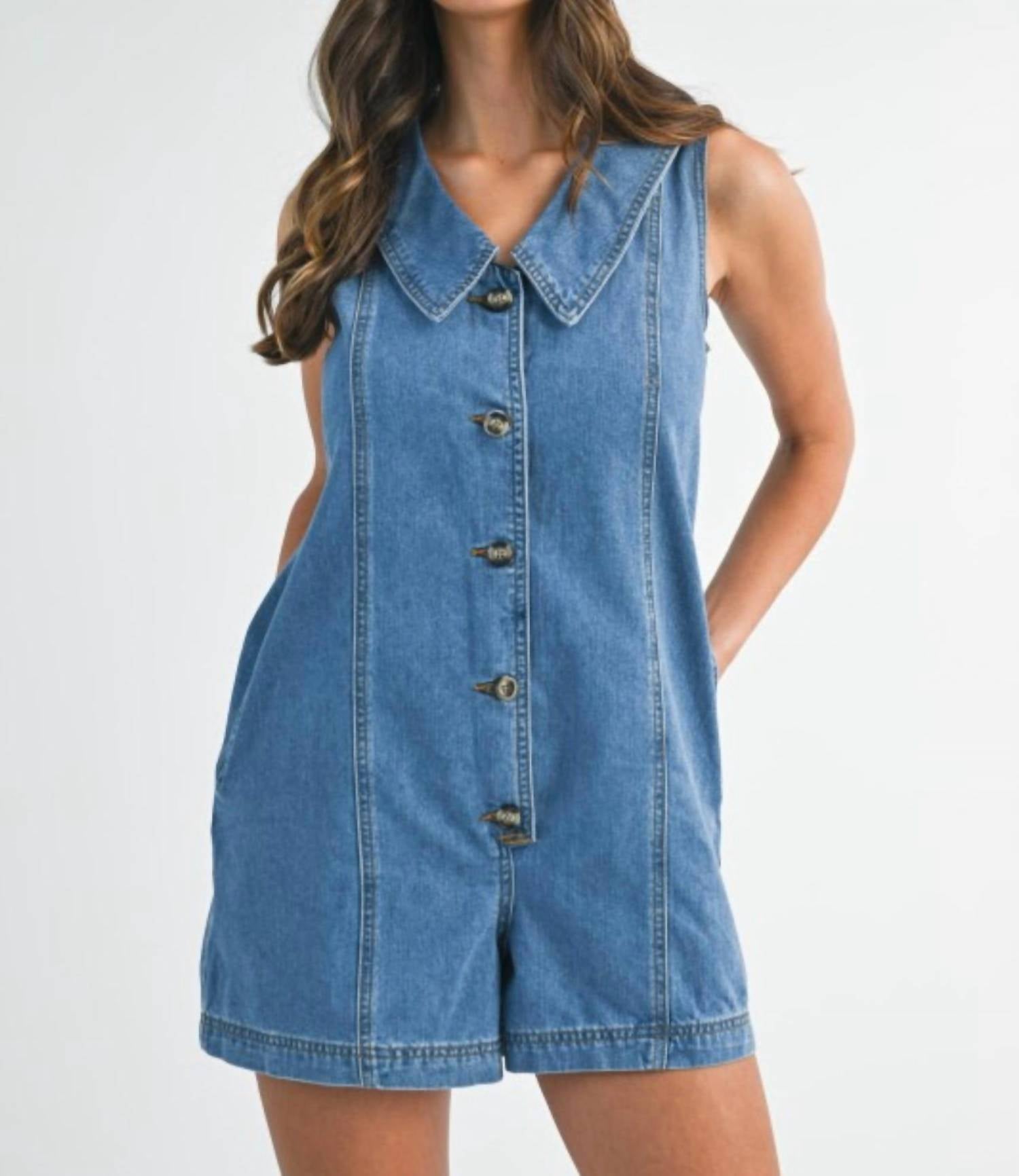 Mable - On A Whim Denim Romper