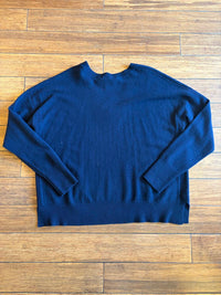 Autumn Cashmere Women's Relaxed V Sweater in navy - women's sweater - detail view