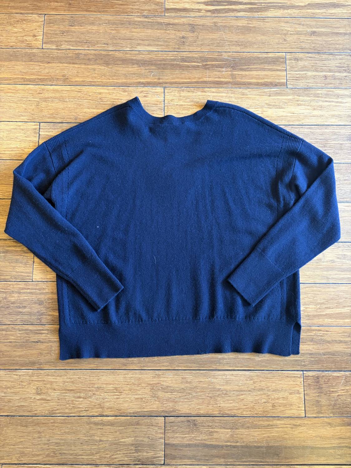 Autumn Cashmere Women's Relaxed V Sweater in navy - women's sweater - detail view