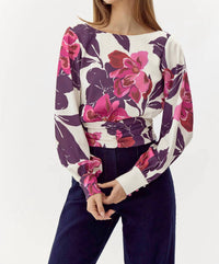 adelyn rae Charlene Smock Waist Blouse in ivory multi - women's blouse - alternate view