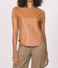 Another Love Elaina Faux Leather Tee in brown sugar - women's t-shirt