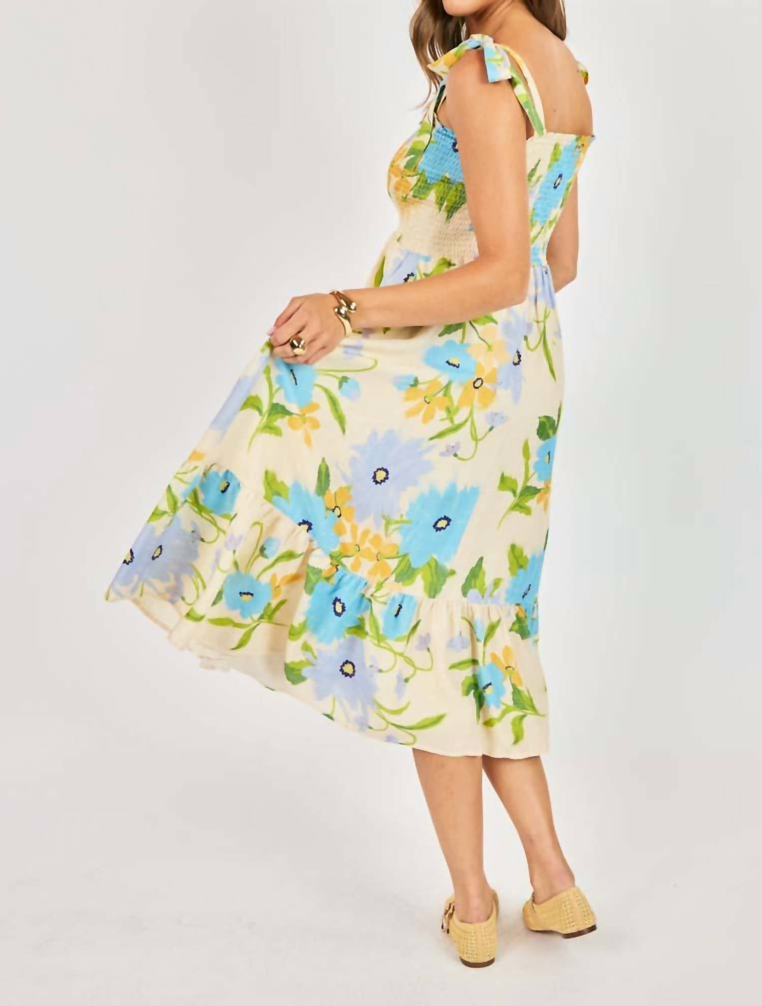 Sadie & Sage Fresh Cut Floral Midi Dress in cream multi - women's dress - alternate view