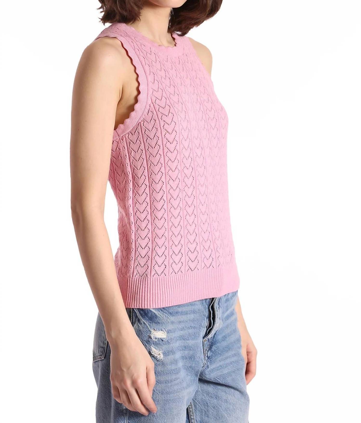 Minnie Rose - Cotton Cashmere Heart Pointelle Scalloped Tank