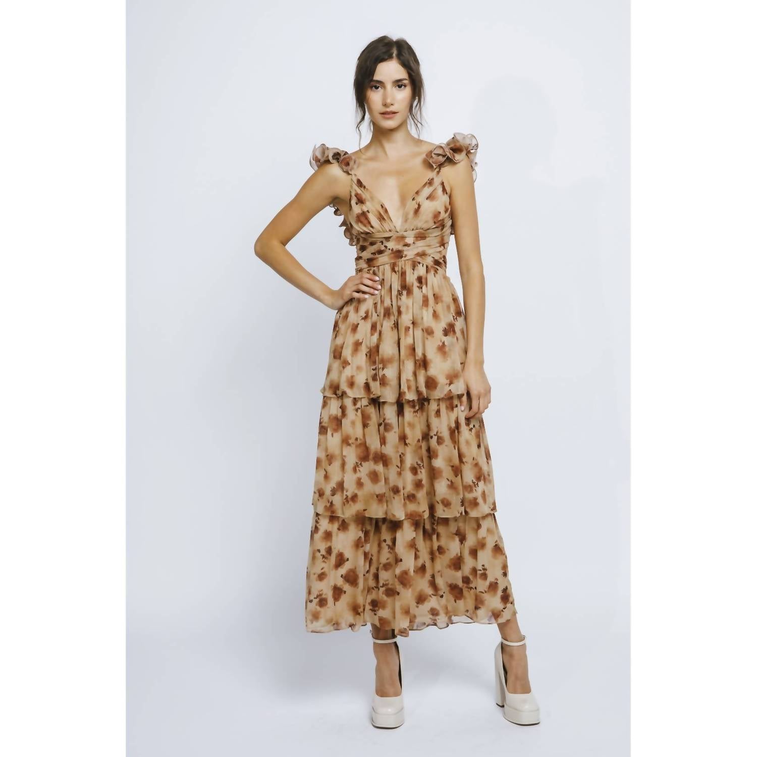 STORIA Autumn Tea Party Maxi Dress in brown - women's dress