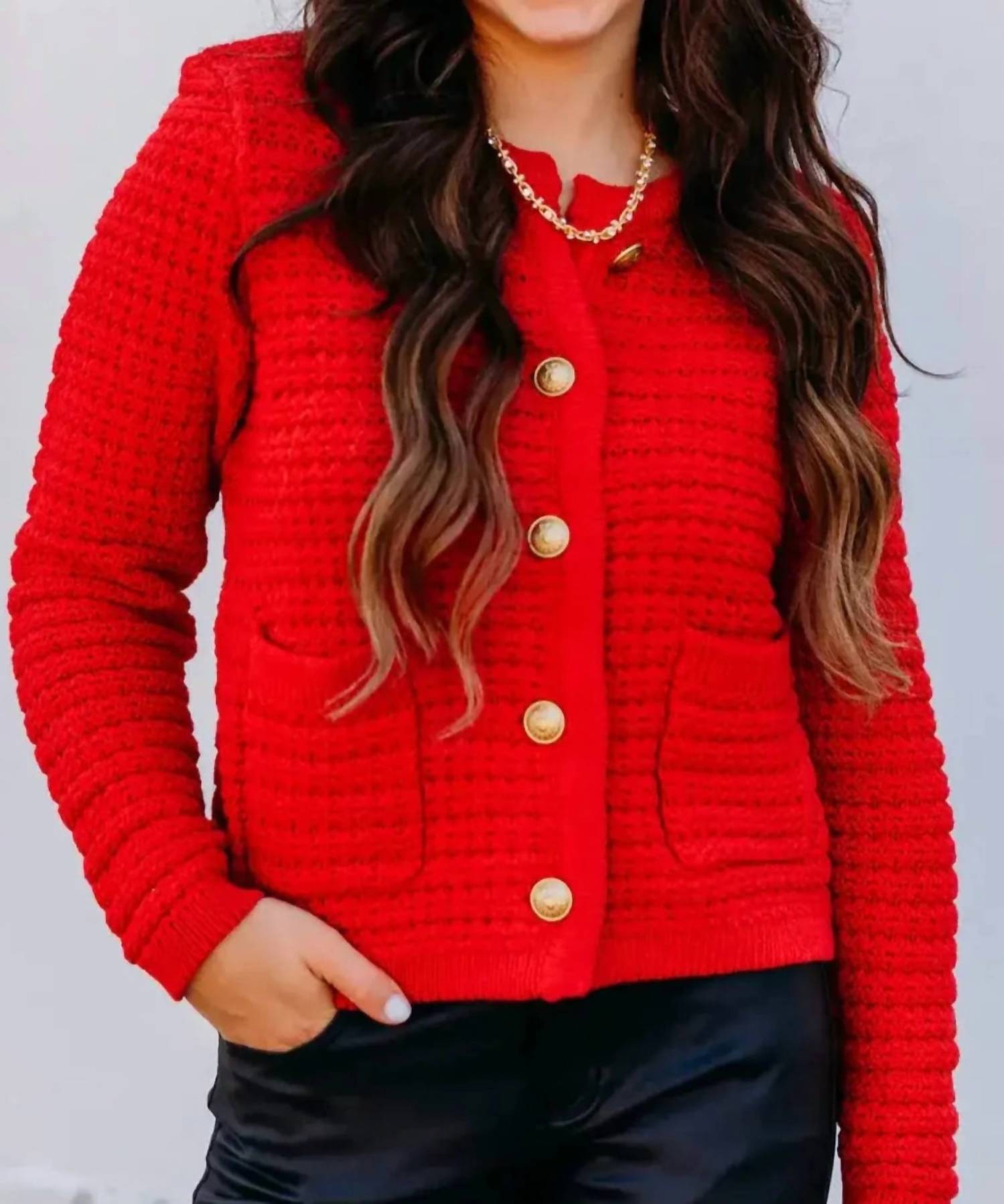 DEAR JOHN DENIM Cambria Novelty Cardigan Sweater in salsa - women's cardigan