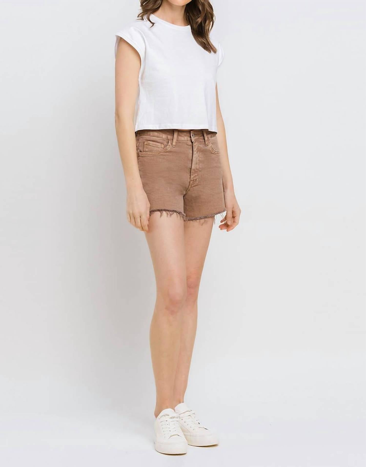 Vervet By Flying Monkey - Super High Rise Raw Hem Mom Shorts