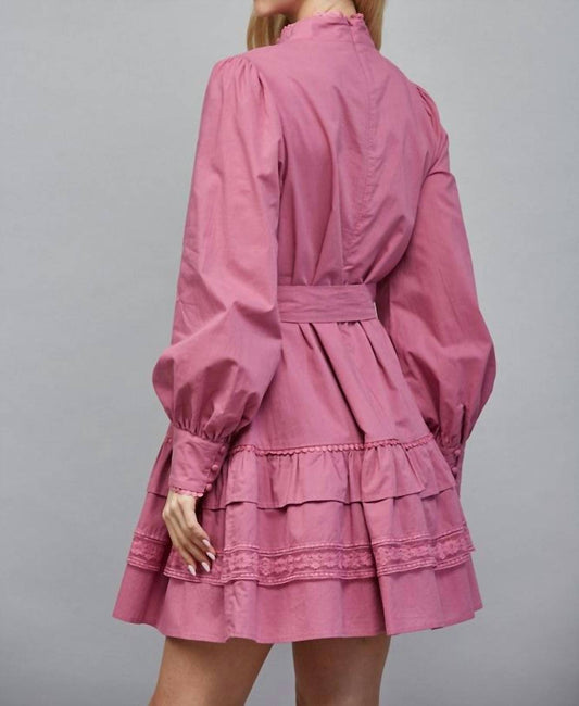 Fate - Sandra Lace Trim Detail High Neck Ruffle Dress