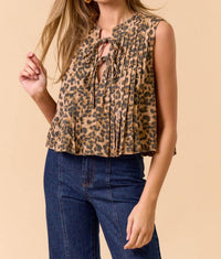 Lalavon - Mikavia Front Tie Pleated Sleeveless Top