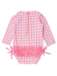 Rufflebutts - Gingham Long Sleeve One Piece Ruffle Rash Guard Swimsuit