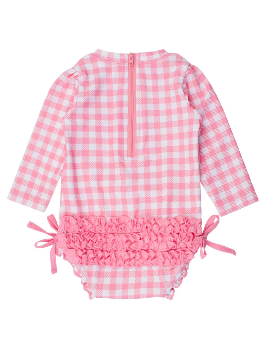 Rufflebutts - Gingham Long Sleeve One Piece Ruffle Rash Guard Swimsuit