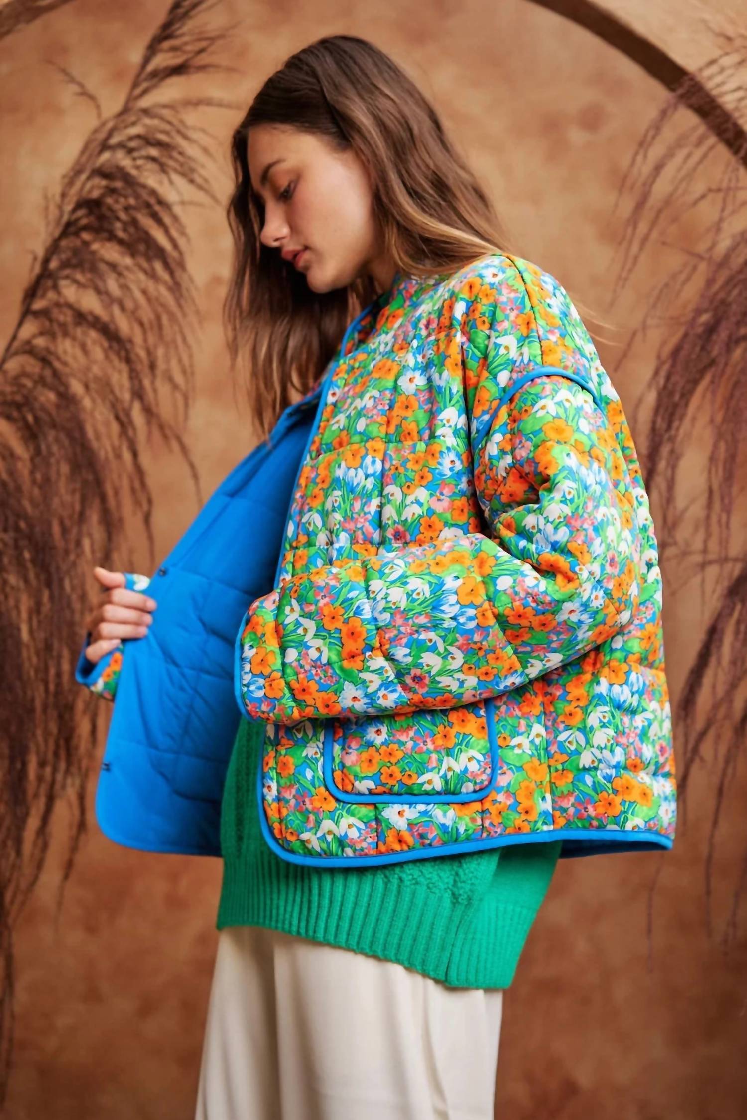 Davi & Dani - Retro Floral Quilted Jacket