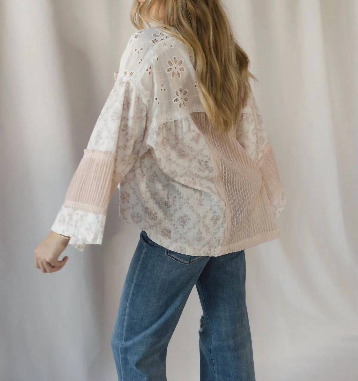 Pol - Destiny Eyelet Patchwork Top