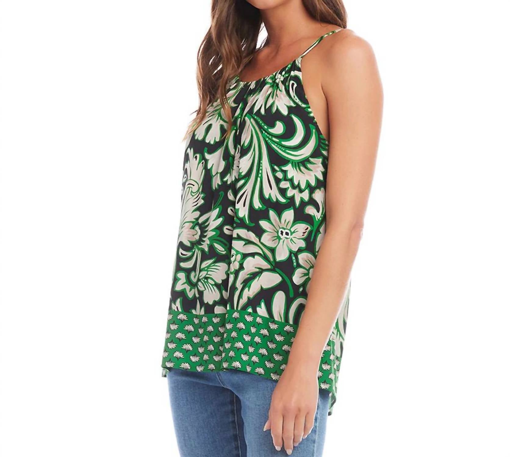 Karen Kane Baya Border Print Tank Top in green multi - women's tank top - alternate view