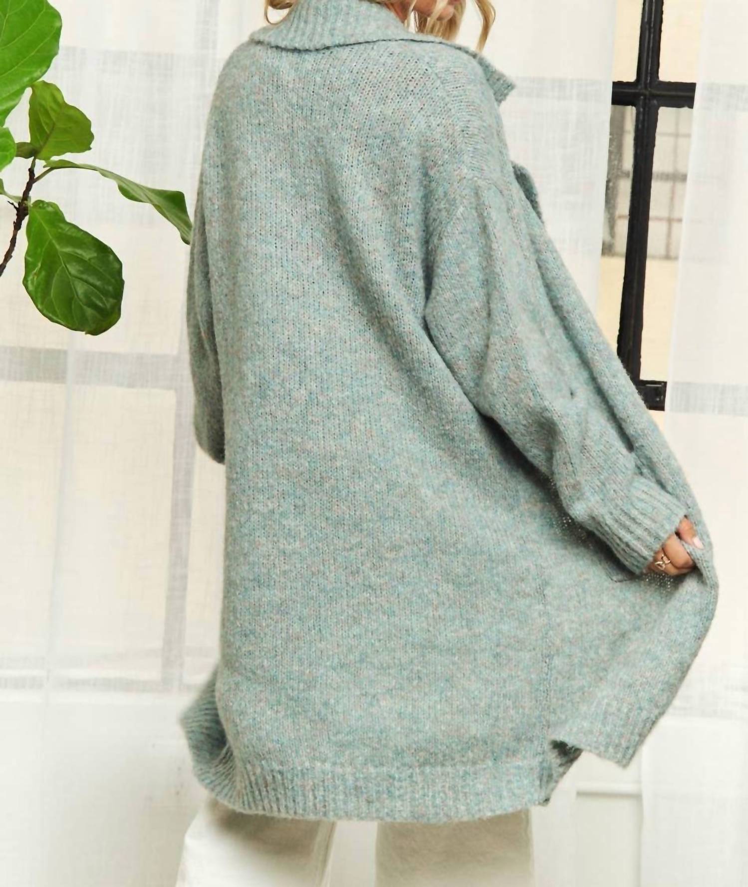 Madelyn Long Sleeve Sweater Pocket Cardigan Top in blue - women's sweater - view 4