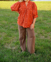 entro Vintage Blossom Top in red - women's blouse - detail view