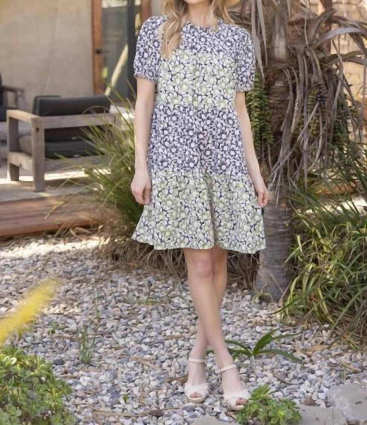 Voy - Contrasting Floral Embroidered Tiered Dress