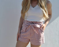 Davi & Dani - High Waist Checkered Paperbag Shorts
