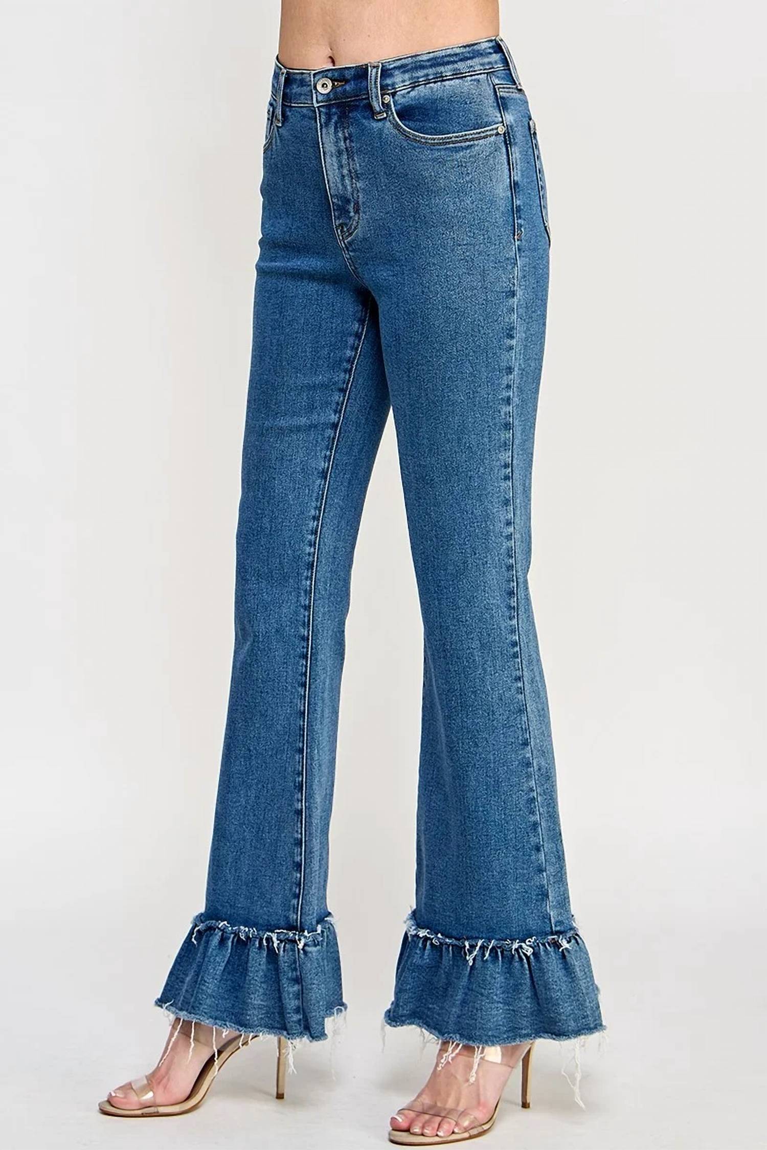 Special A - Tummy Control Flare Jeans With Ruffle Hem